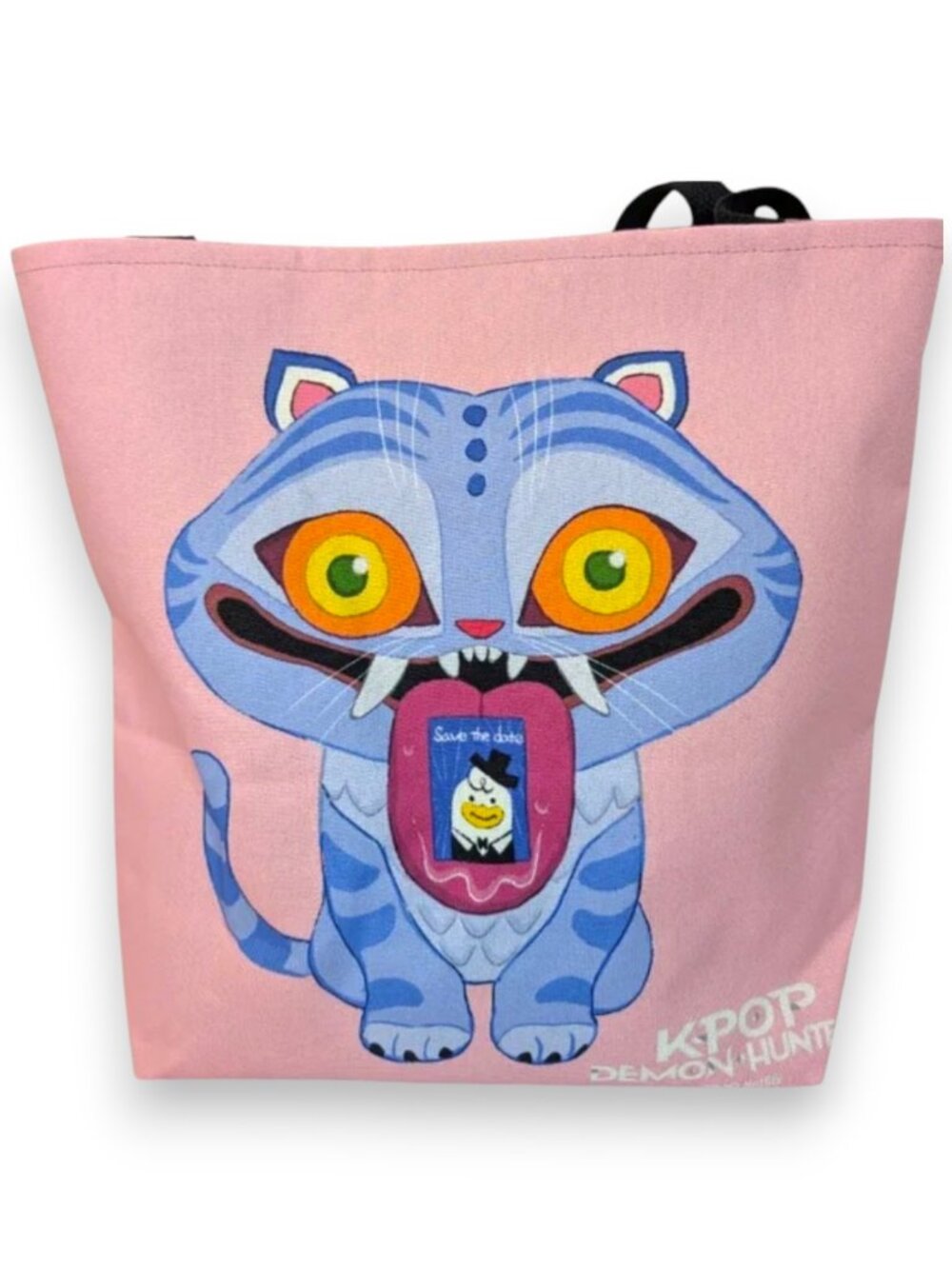 K-Pop Demon Hunter Derpy Tiger Cat Save The Date Canvas Tote Bag Pink